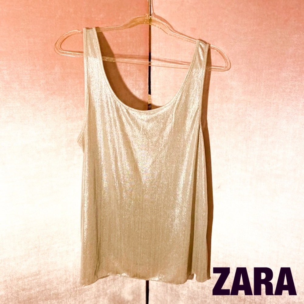 ✨3/15✨ LN Zara Champagne Metallic Tank Top L SFH